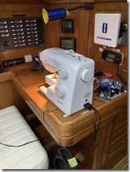 Sewing on a boat! Sewing on a boat!
